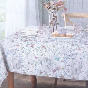 Easter Fabric Tablecloth 60x84 Bunny Floral Sketch Flowers